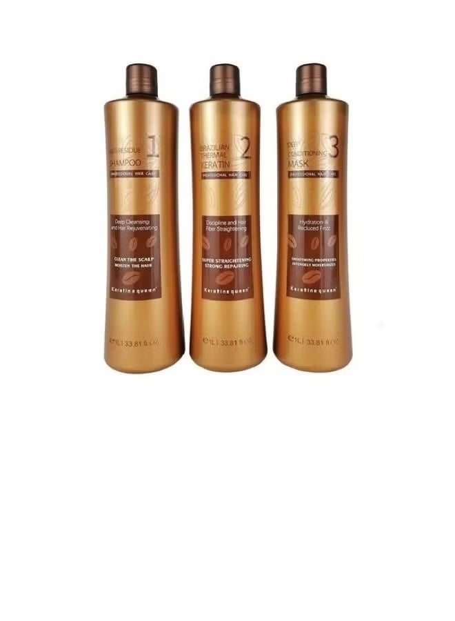 Keratine Queen Brazilian Thermal Keratin Treatment 3-in-1 Kit – Professional Hair Straightening, Frizz Control & Deep Repair System - Image 3